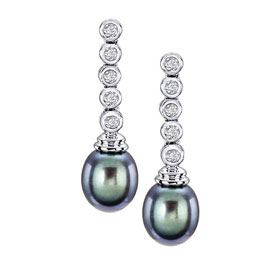 Серьги (14K WHITE GOLD BLACK PEARL & DIAMOND EARRINGS )