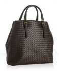 dark brown woven leather large tote