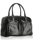 black leather dual pocket large satchel