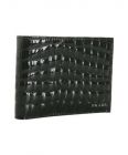 black croc embossed patent bi-fold change wallet