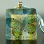 Blue Butterfly Glass Tile Pendant