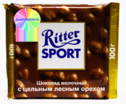 много-много шоколада Ritter Sport c цельным лесным орехом