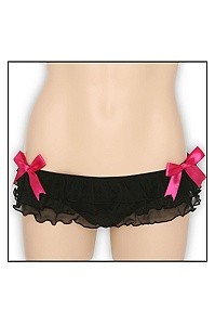 Black Ruffle Bikini Underwear With Hot Pink Bows