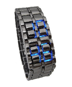 часы Lava Style Iron Samurai All Metal Blue LED Faceless Watch Black