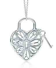 Tiffany Filigree Heart  pendant with key