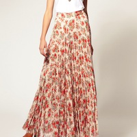 floral printed pleat maxi skirt