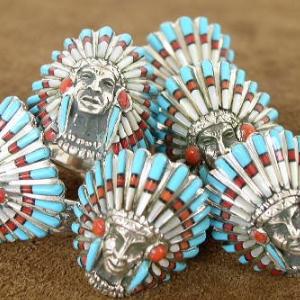 Big Boy Extra Heavy Shank Turquoise, Coral and Sterling Silver Indian Chief Ring