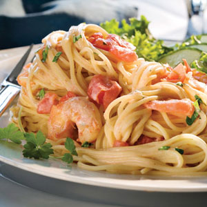 Spaghetti with shrimp