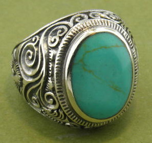 New Oval Turquoise Sterling Silver Mens Ring