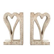 Natural wood heart book ends