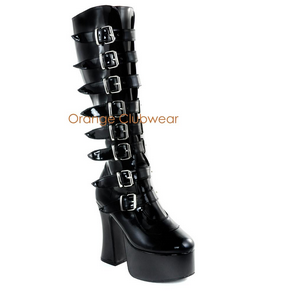 DEMONIA SLUSH-249 Womens Strappy Goth Knee High Platform High Heels Boots Shoes