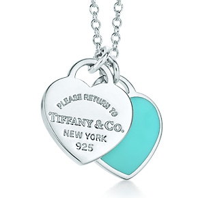 Return to Tiffany™ mini double heart tag pendant in silver with enamel finish.