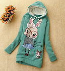 Womens Ladies Cute Lovely Glasses Bunny Bow Cotton Hooded Tops New US S/M WE03