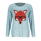 Womens Knitted Geek Glass Fox Animal Print Ladies Long Sleeve Sweater Top