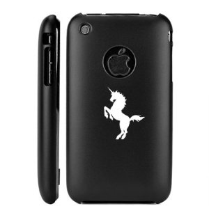 Apple iPhone 3G 3GS Black E283 Aluminum Metal Back Case Unicorn