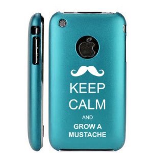 Apple iPhone 3G 3GS Light Blue E616 Aluminum Metal Back Case Keep Calm and Grow a Mustache