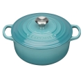 Кокотница круглая с крышкой 20 см, 2,4 л, бирюзовый, чугун, Le Creuset