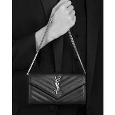 SAINT LAURENT Envelope Chain Wallet in Black